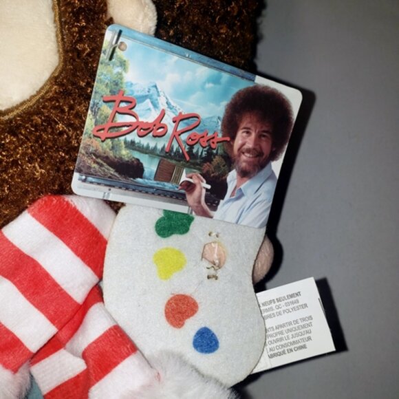 Christmas Bob Ross plush with hat, scarf, paintbrush, and paint pallet New! - Picture 2 of 3